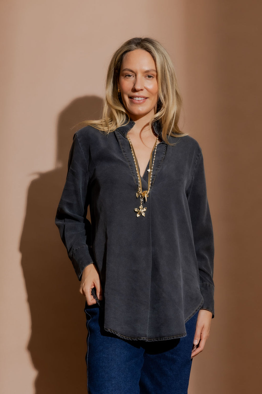 Washed Black Tencel Blogger Shirt Washed Black
