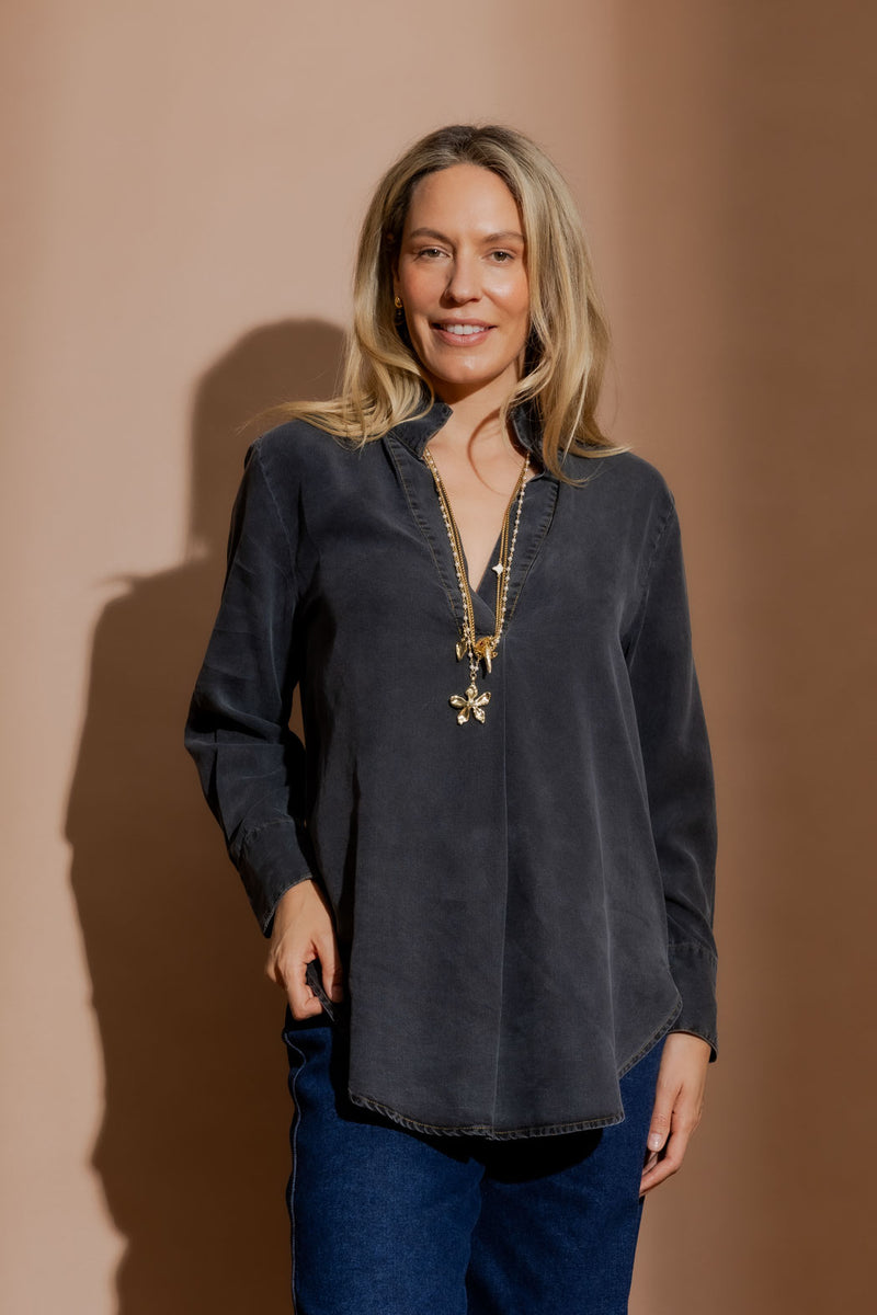 Washed Black Tencel Blogger Shirt Washed Black