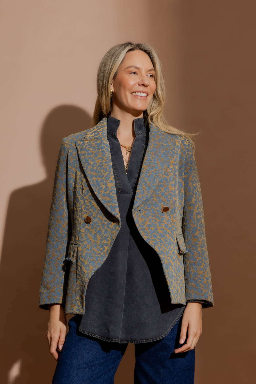 Gold Animal Denim Sisca Blazer Gold Animal