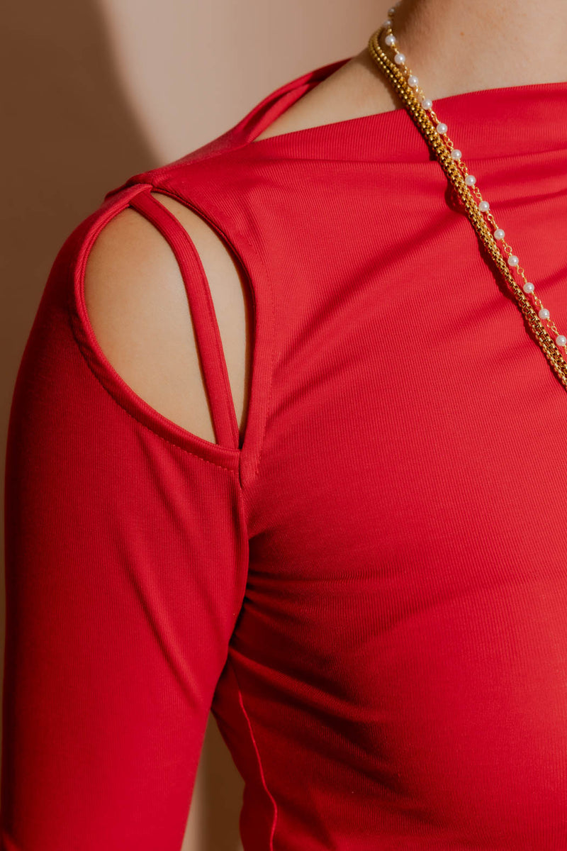 Red Tencel Splice Top