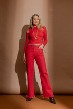 Red Tencel Splice Top