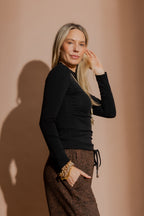 Black Tencel Mock Neck Top