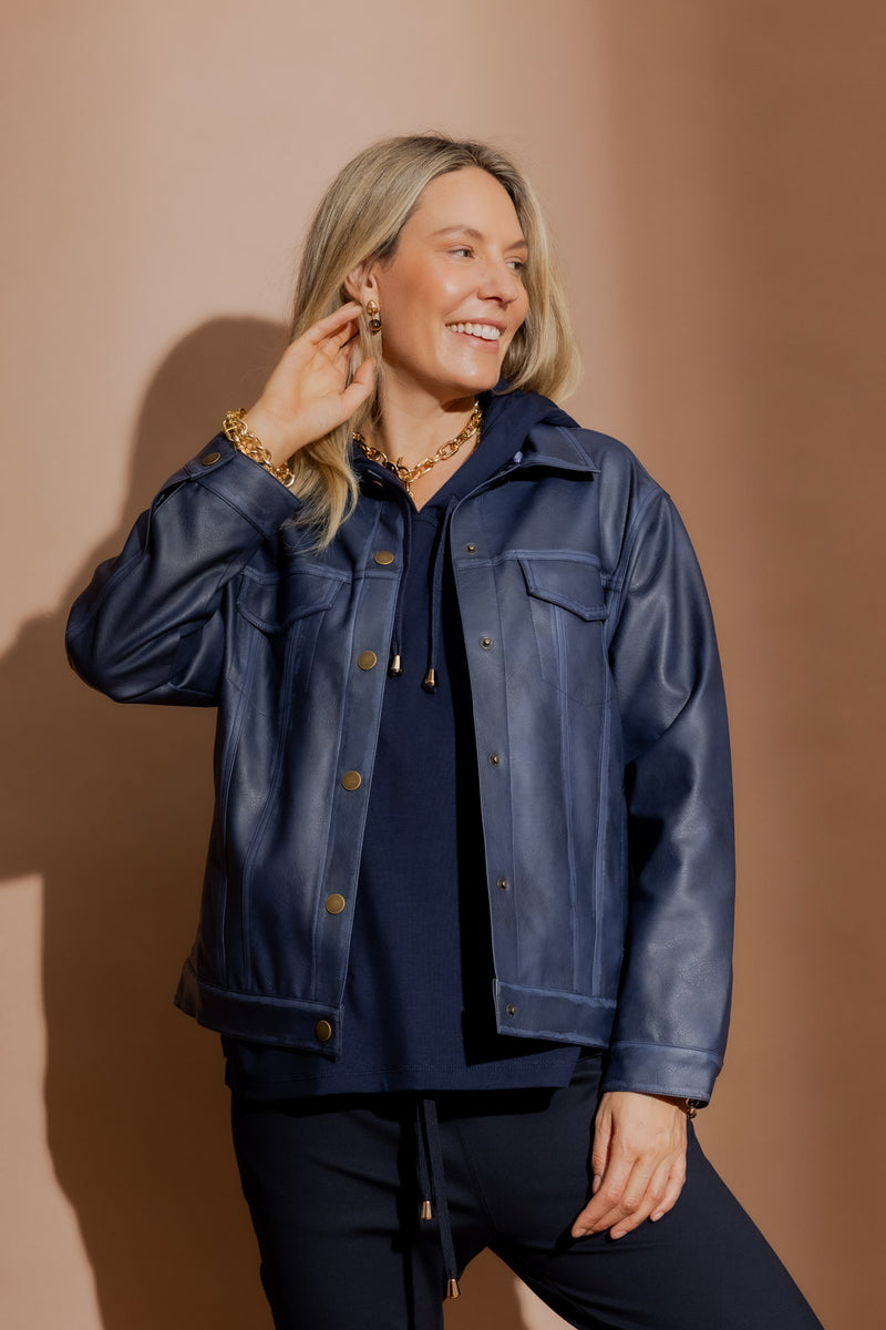 Navy Faux Leather Vintage Jacket