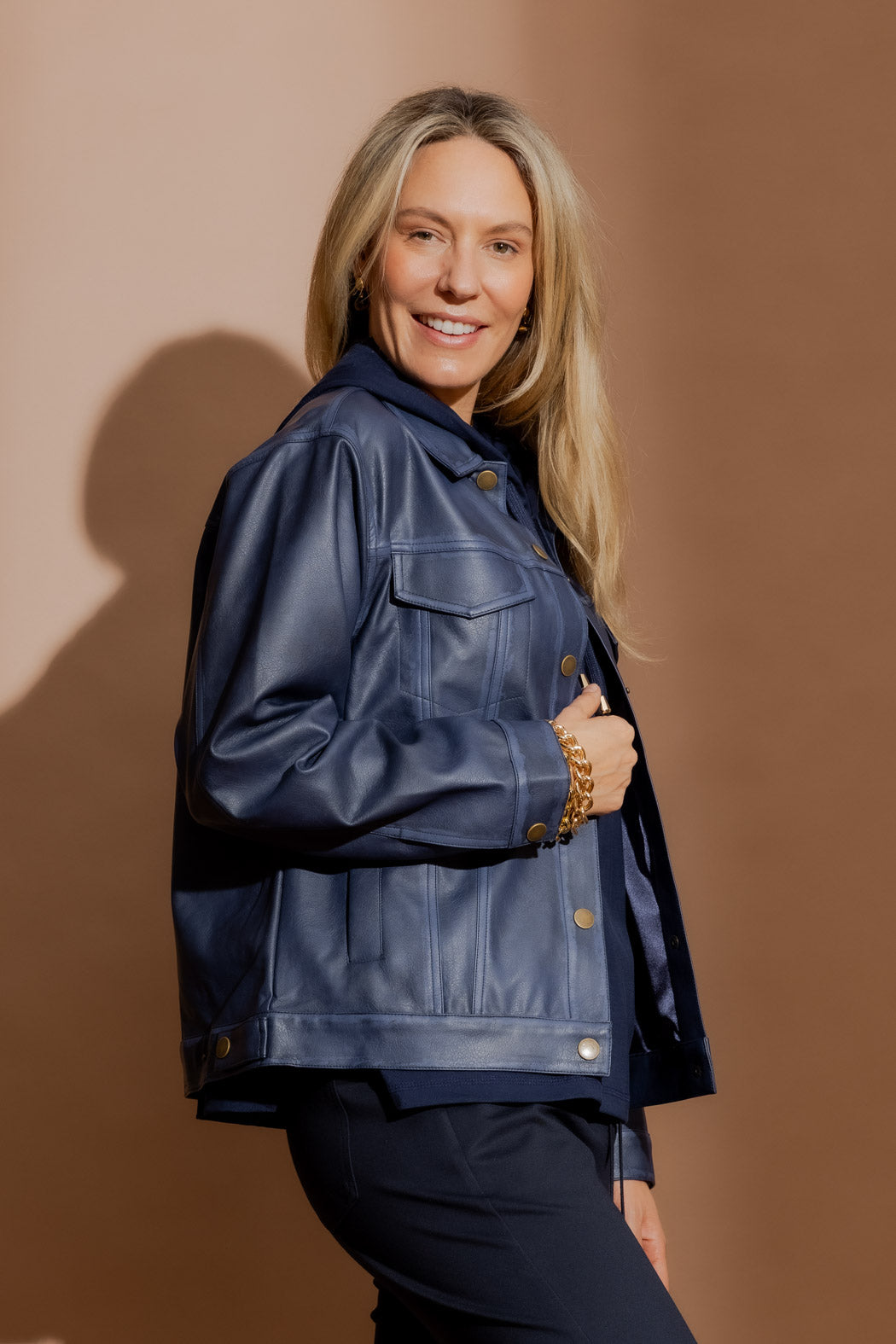 Navy Faux Leather Vintage Jacket