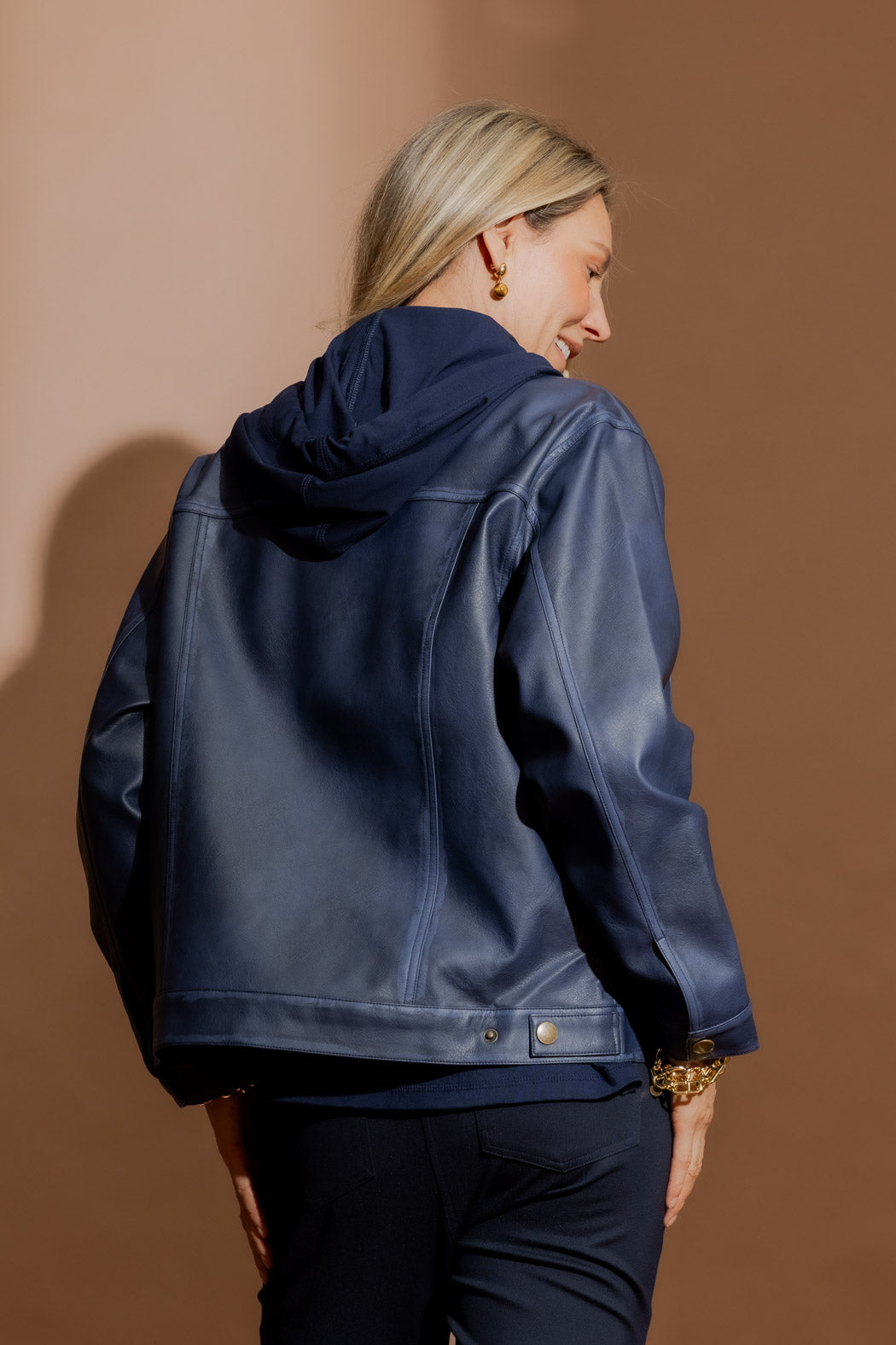 Navy Faux Leather Vintage Jacket