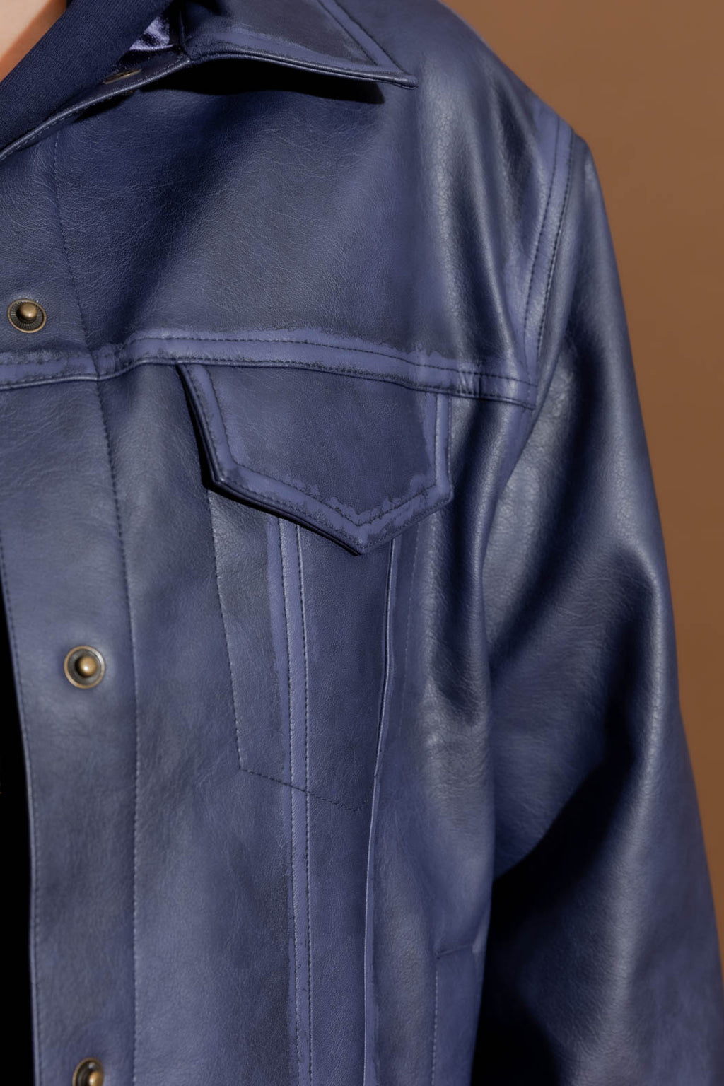 Navy Faux Leather Vintage Jacket