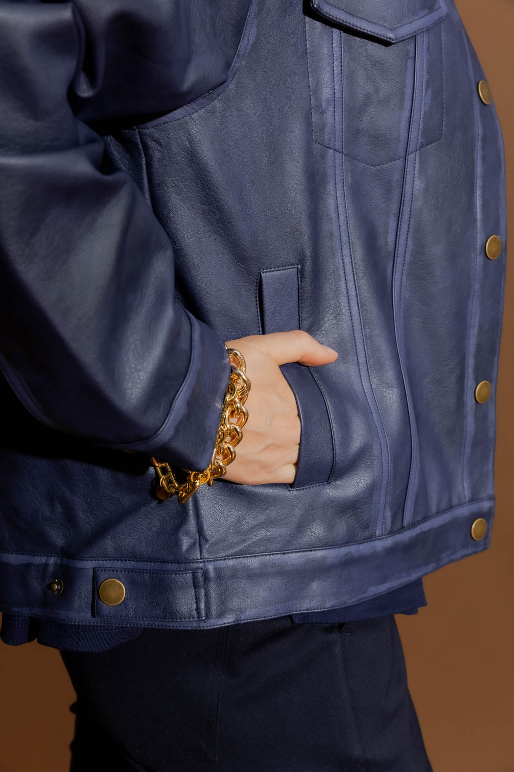 Navy Faux Leather Vintage Jacket