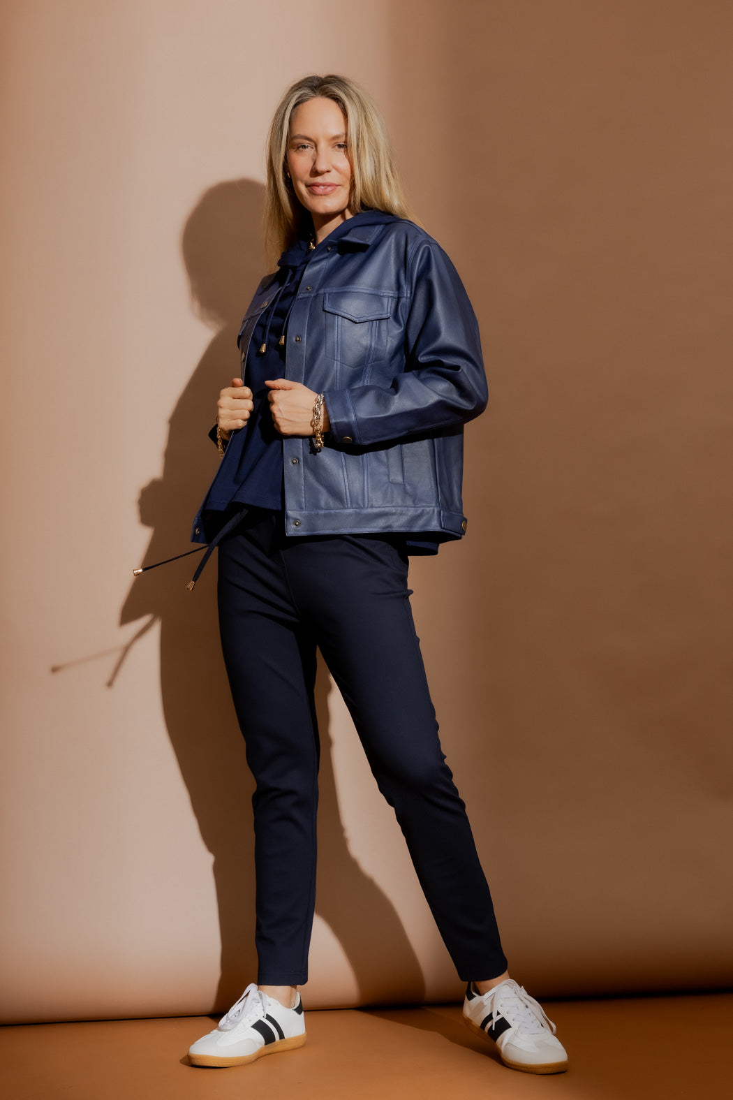 Navy Faux Leather Vintage Jacket