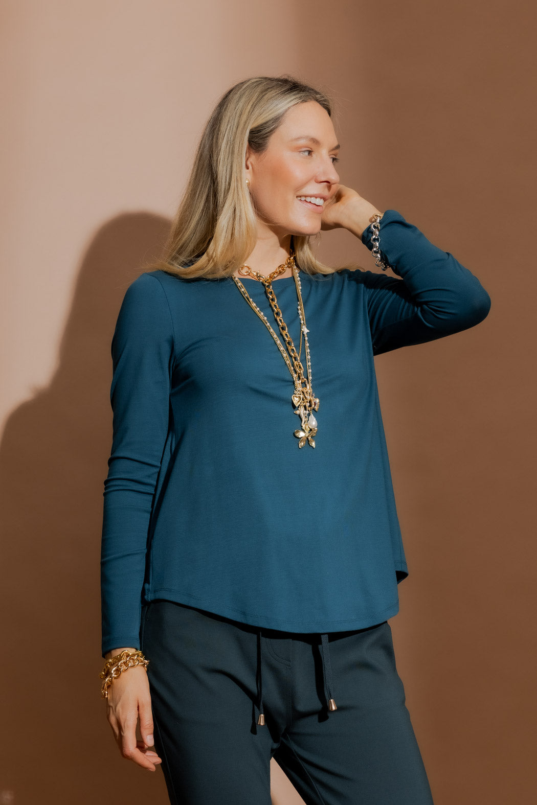 Teal Tencel Bell Top