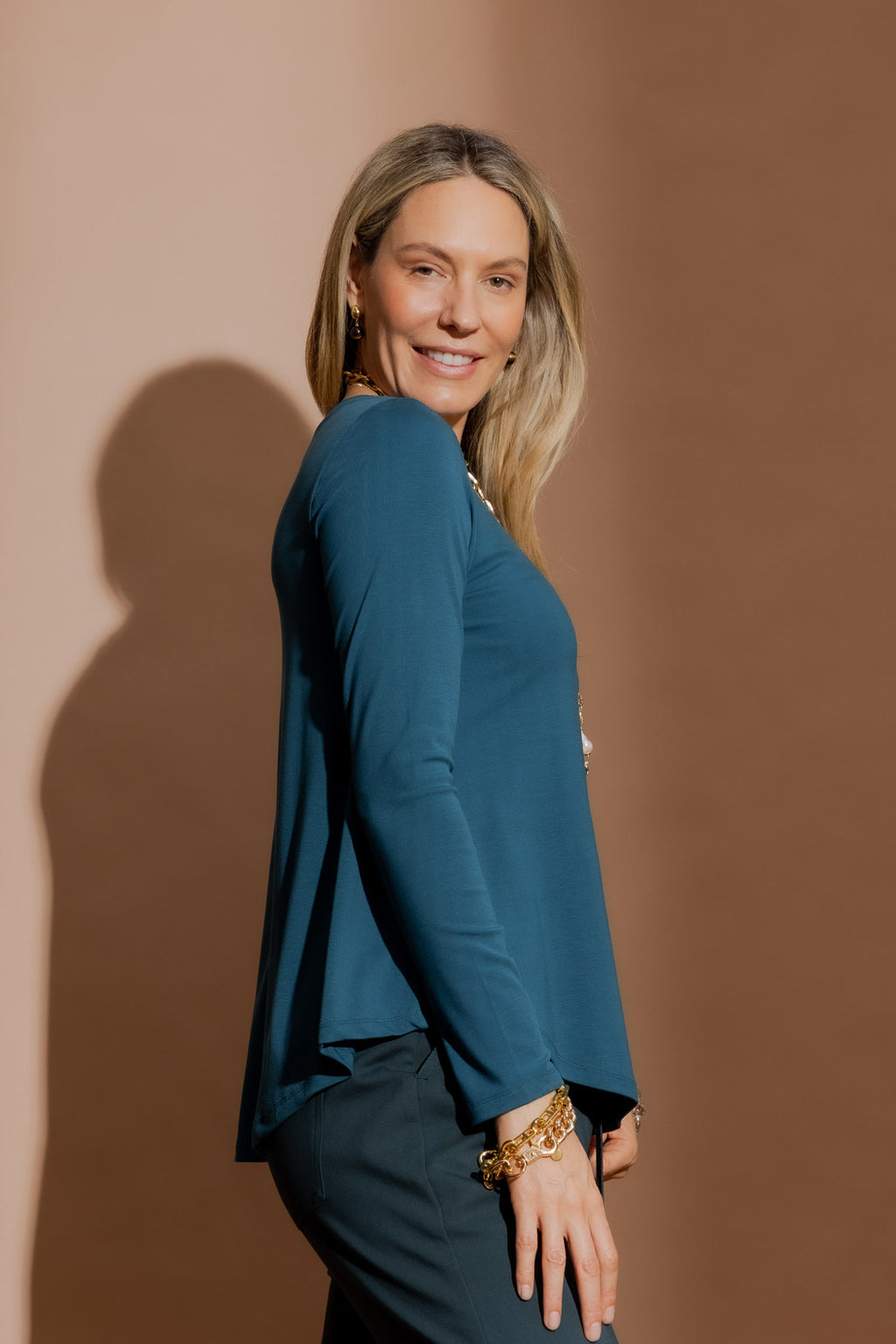 Teal Tencel Bell Top