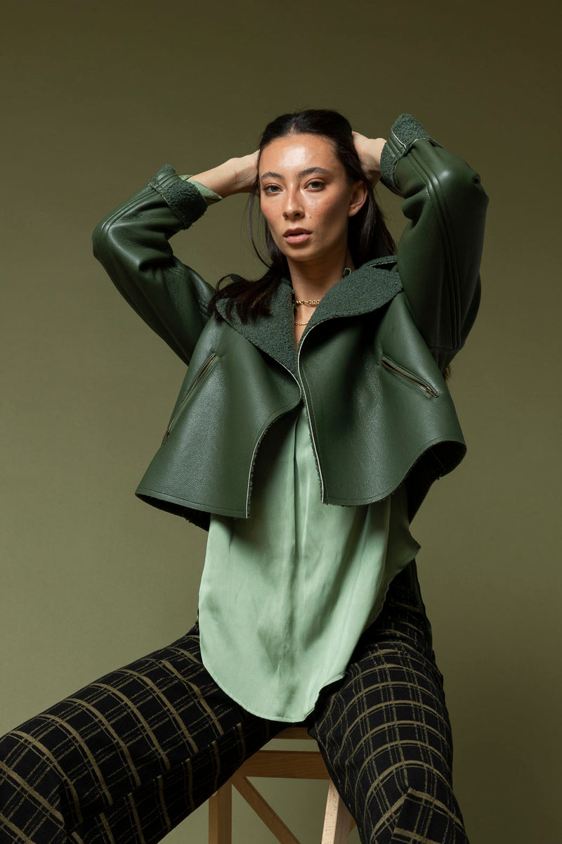 Khaki Vegan Shearling Jacket- Sale