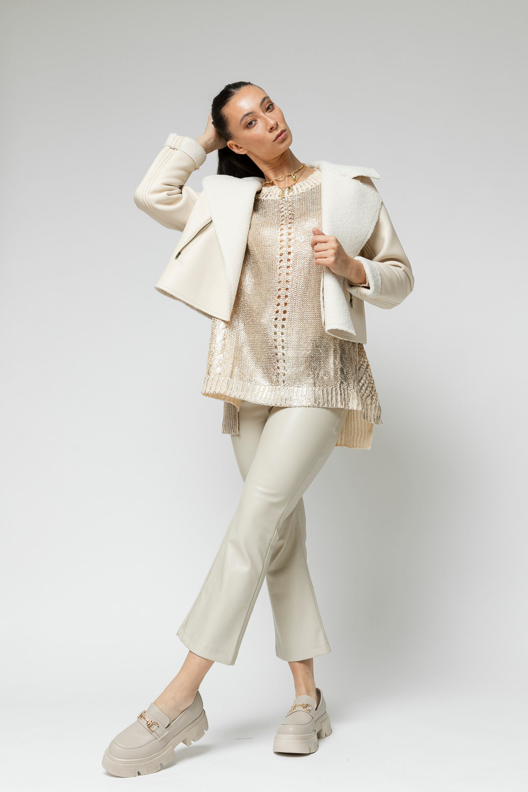 Ivory Vegan Shearling Jacket - Sale