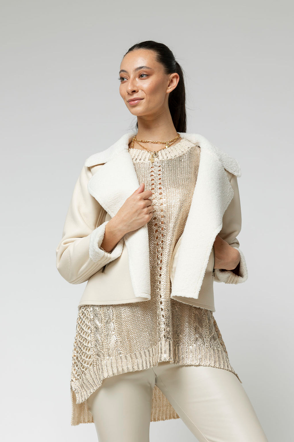 Ivory Vegan Shearling Jacket - Sale