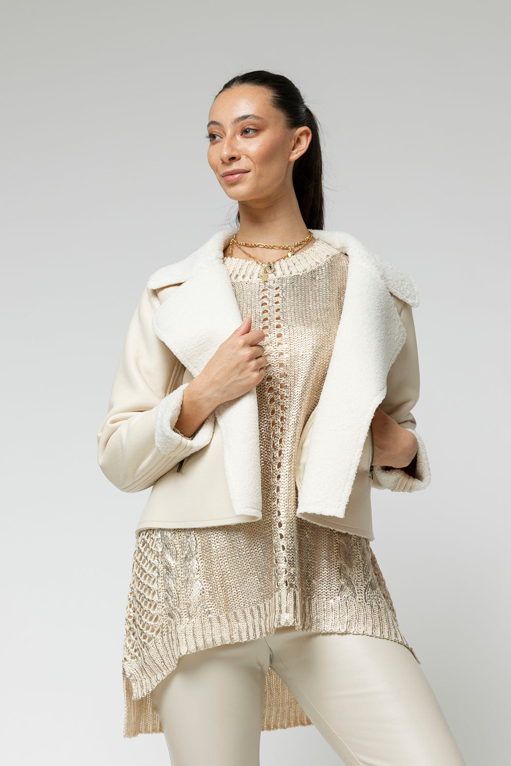 Ivory Vegan Shearling Jacket - Sale