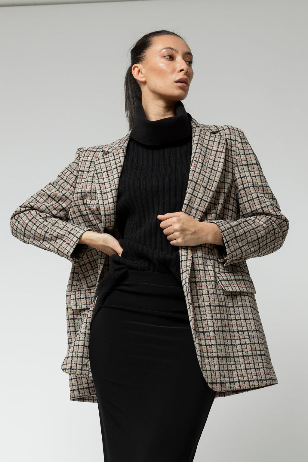 Beige Check Oversized Blazer