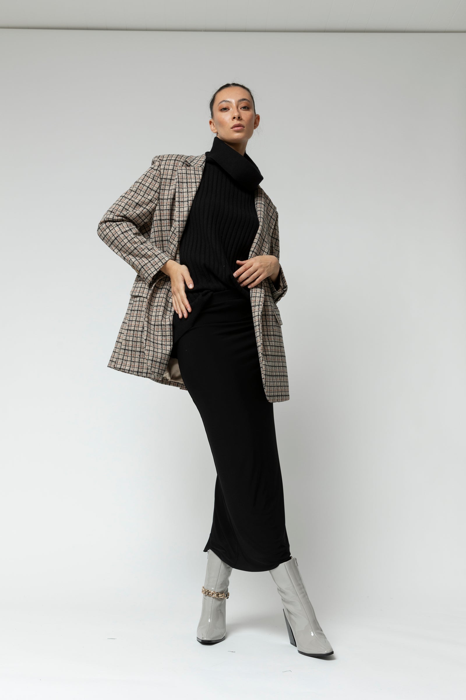 Beige Check Oversized Blazer