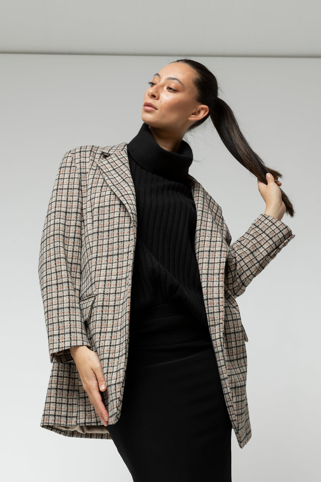 Beige Check Oversized Blazer
