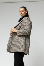 Beige Check Oversized Blazer
