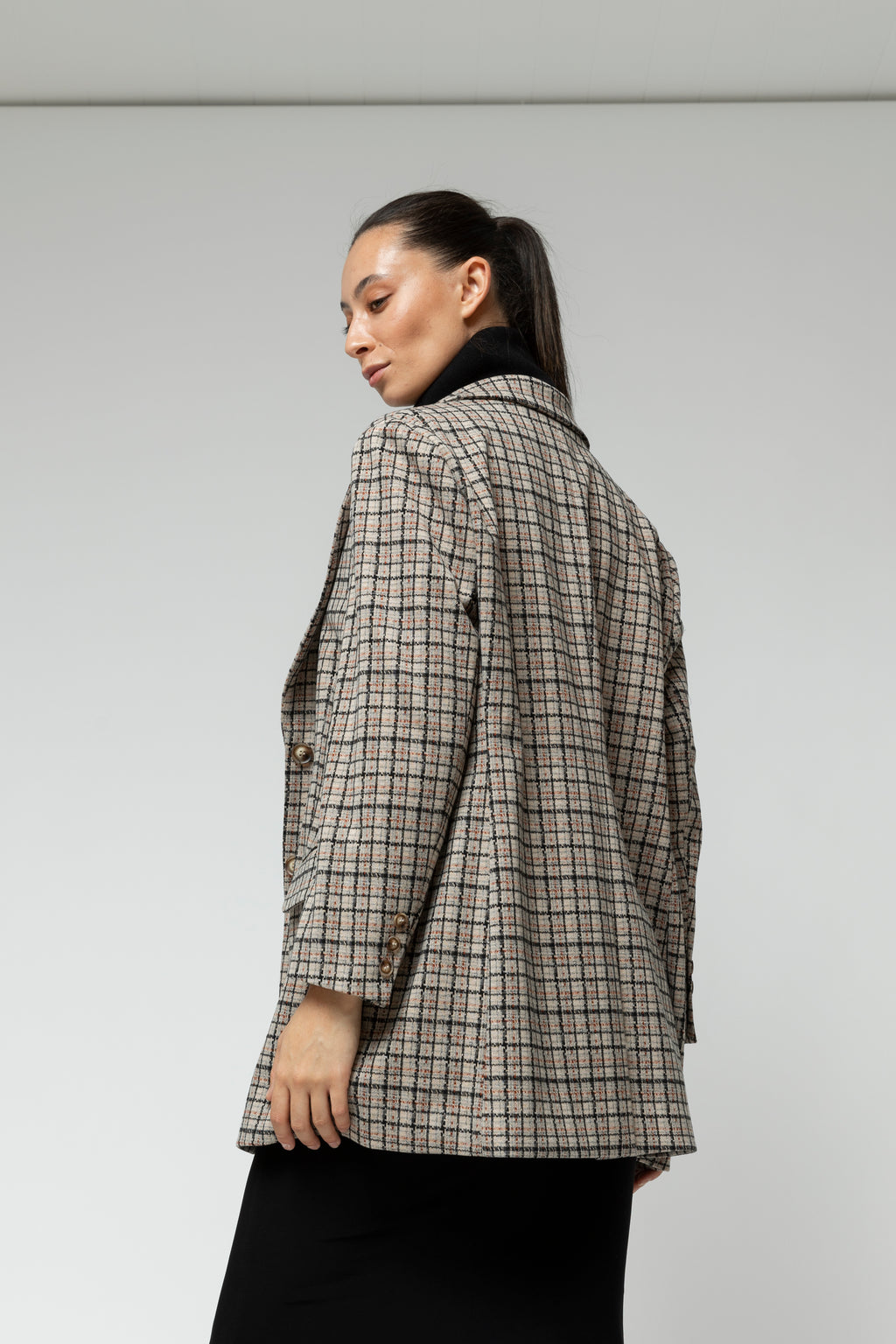 Beige Check Oversized Blazer
