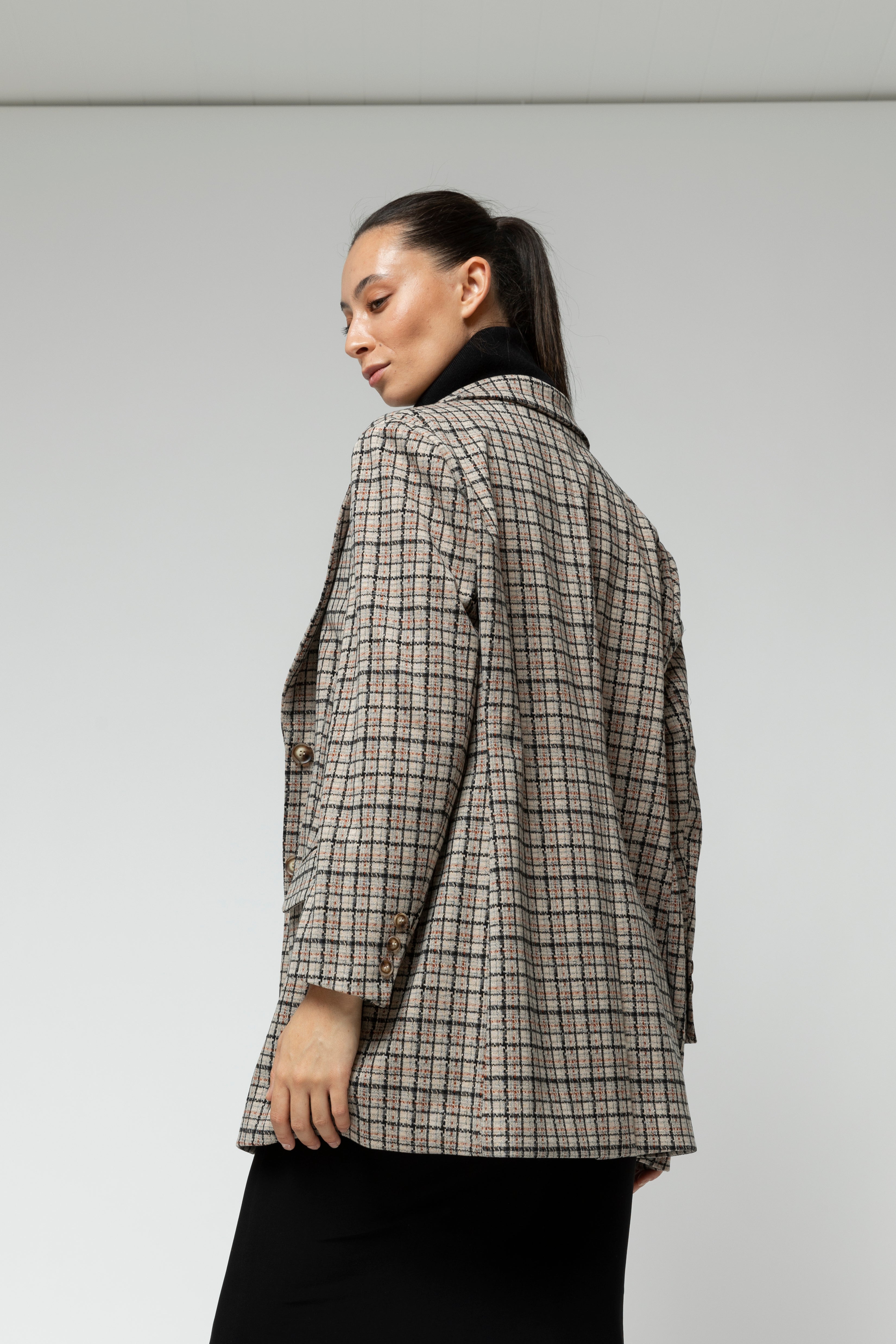 Beige Check Oversized Blazer