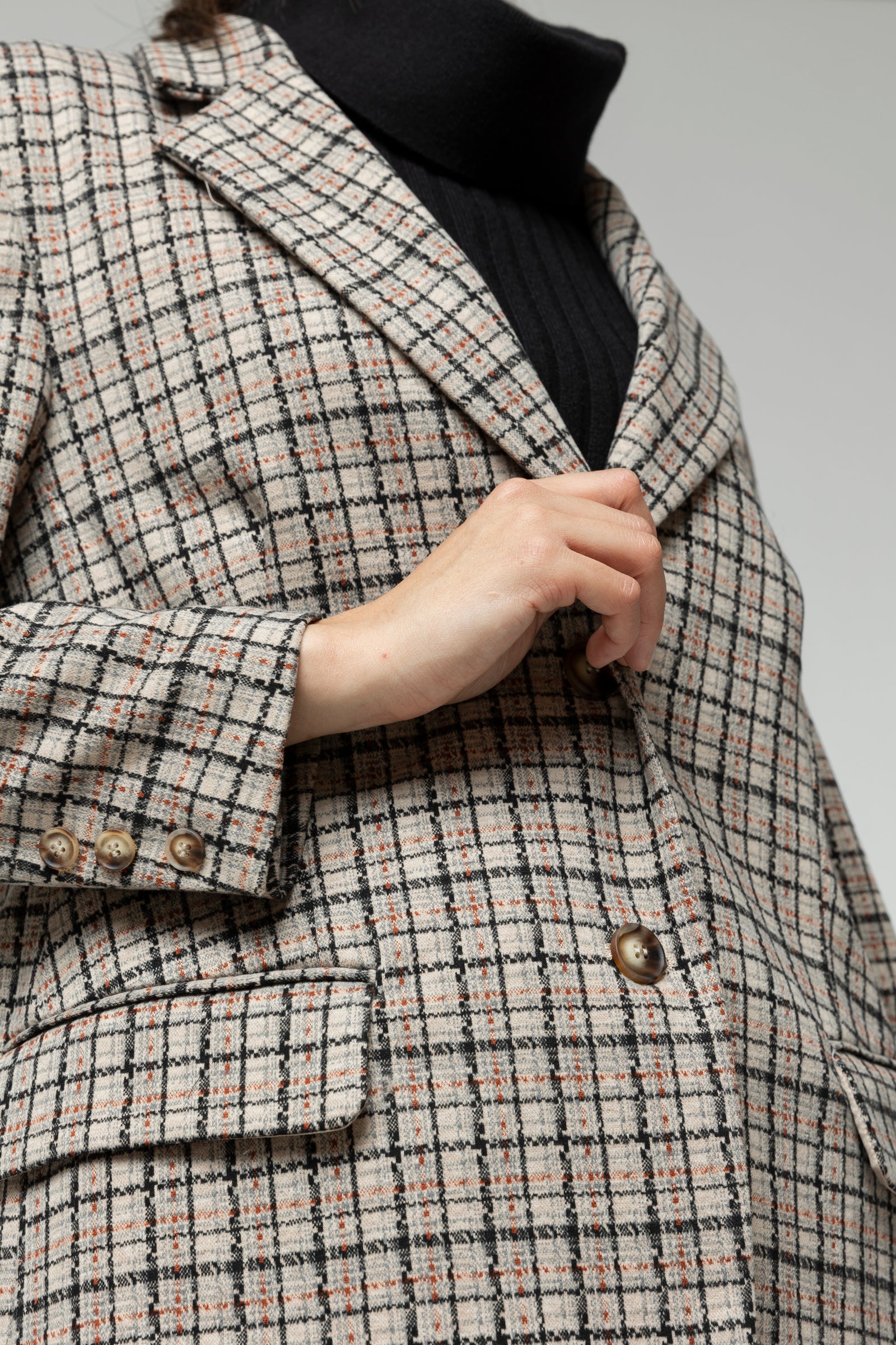 Beige Check Oversized Blazer