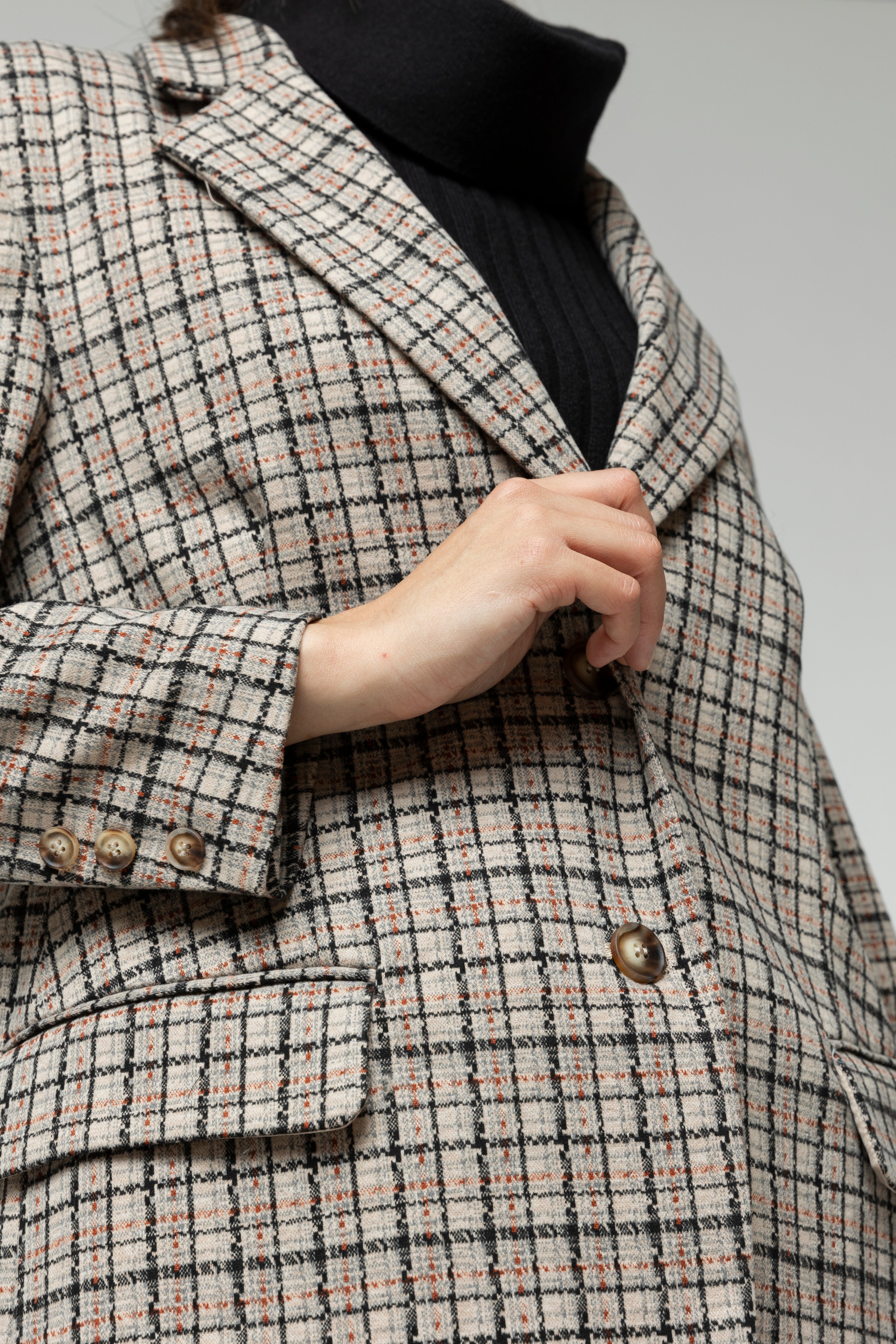 Beige Check Oversized Blazer