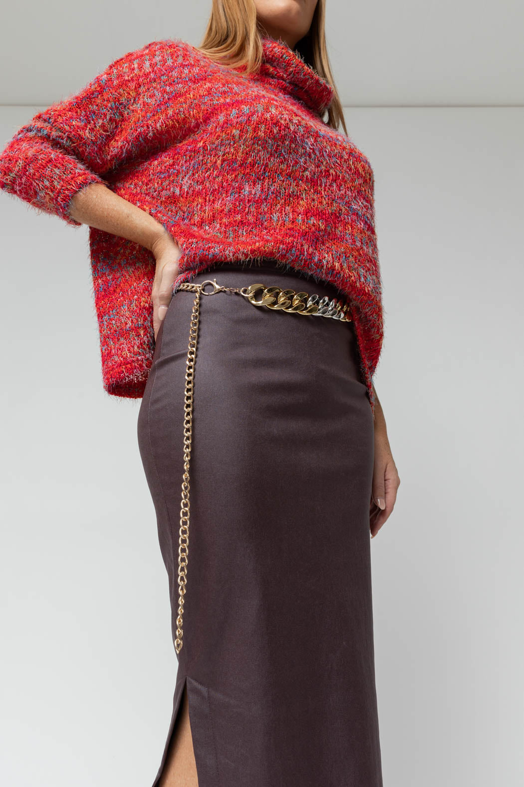 Plum Waxed Split Skirt