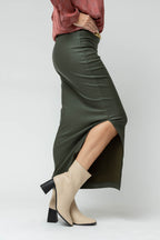 Khaki Waxed Split Skirt