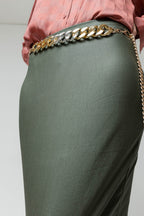 Khaki Waxed Split Skirt