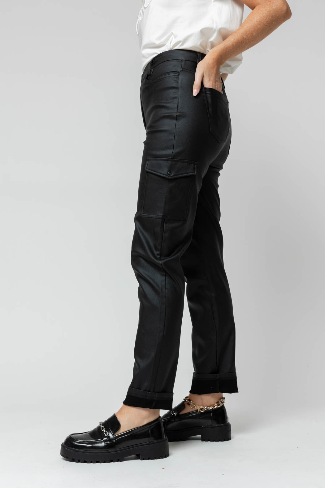 Black Waxed Cargo Pant