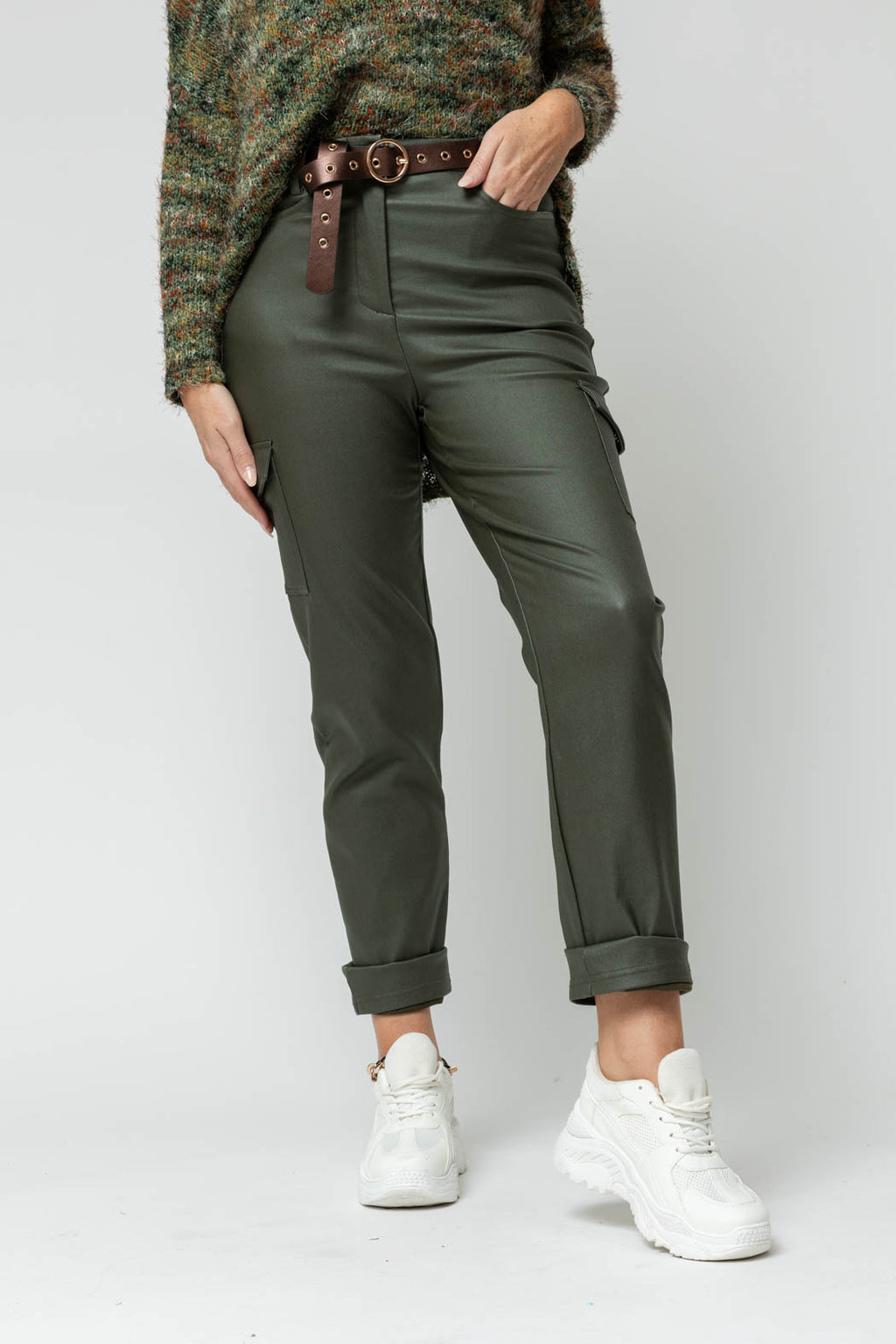 Khaki Waxed Cargo Pants- Sale