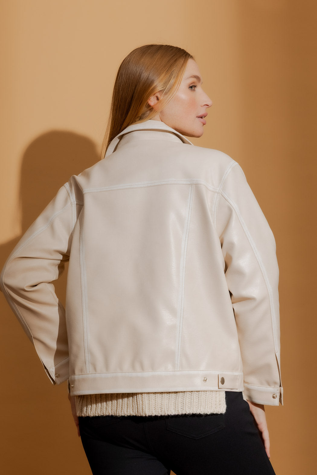 Oatmeal Faux Leather Vintage Jacket