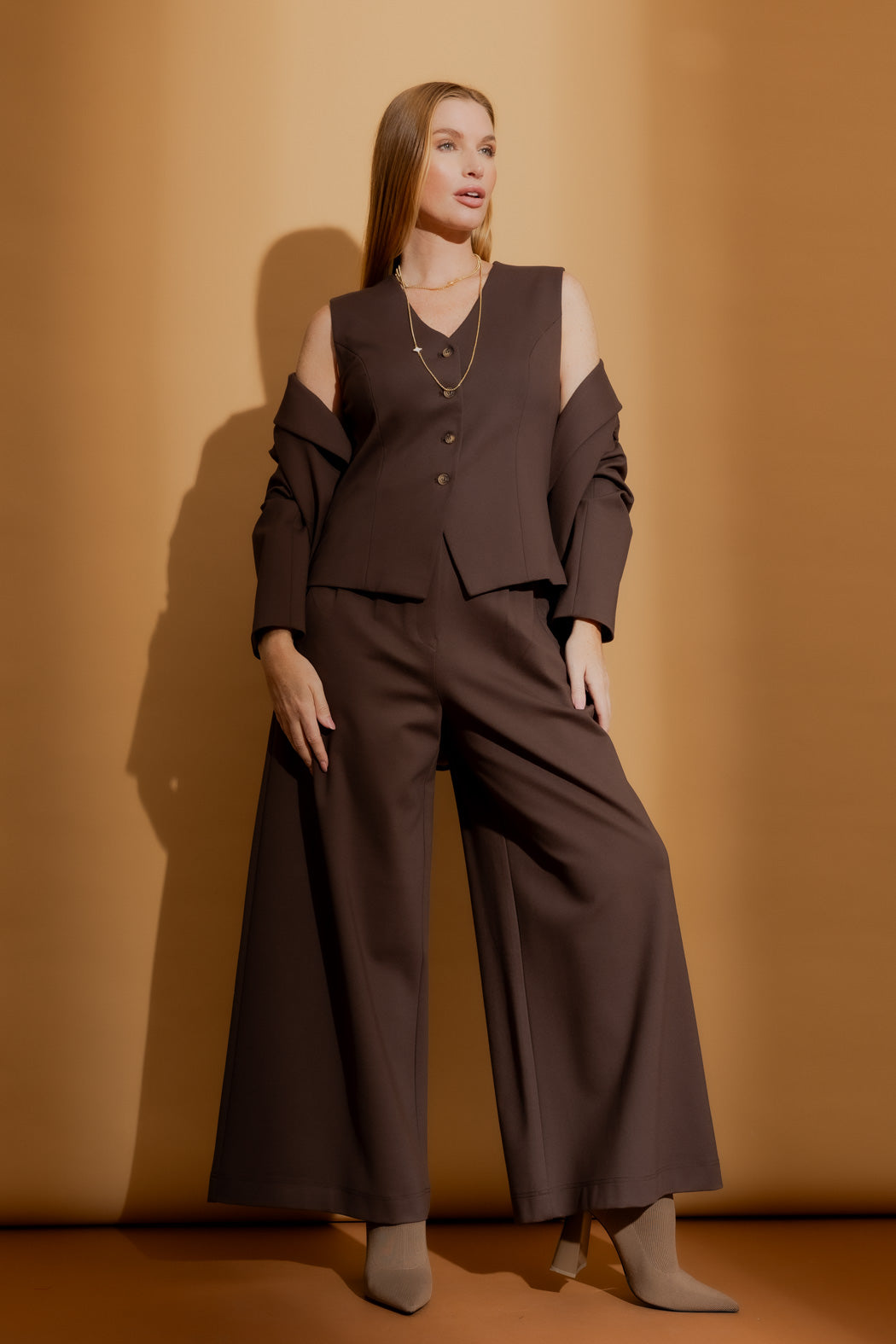 Mocha Ponte Tailored Vest