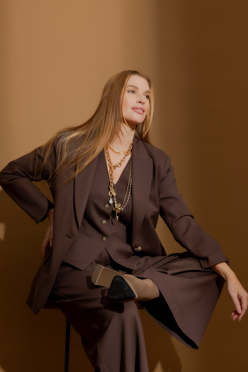 Mocha Ponte Boyfriend Blazer