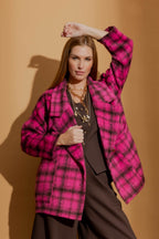 Pink Check Cocoon Pea Coat Pink Check