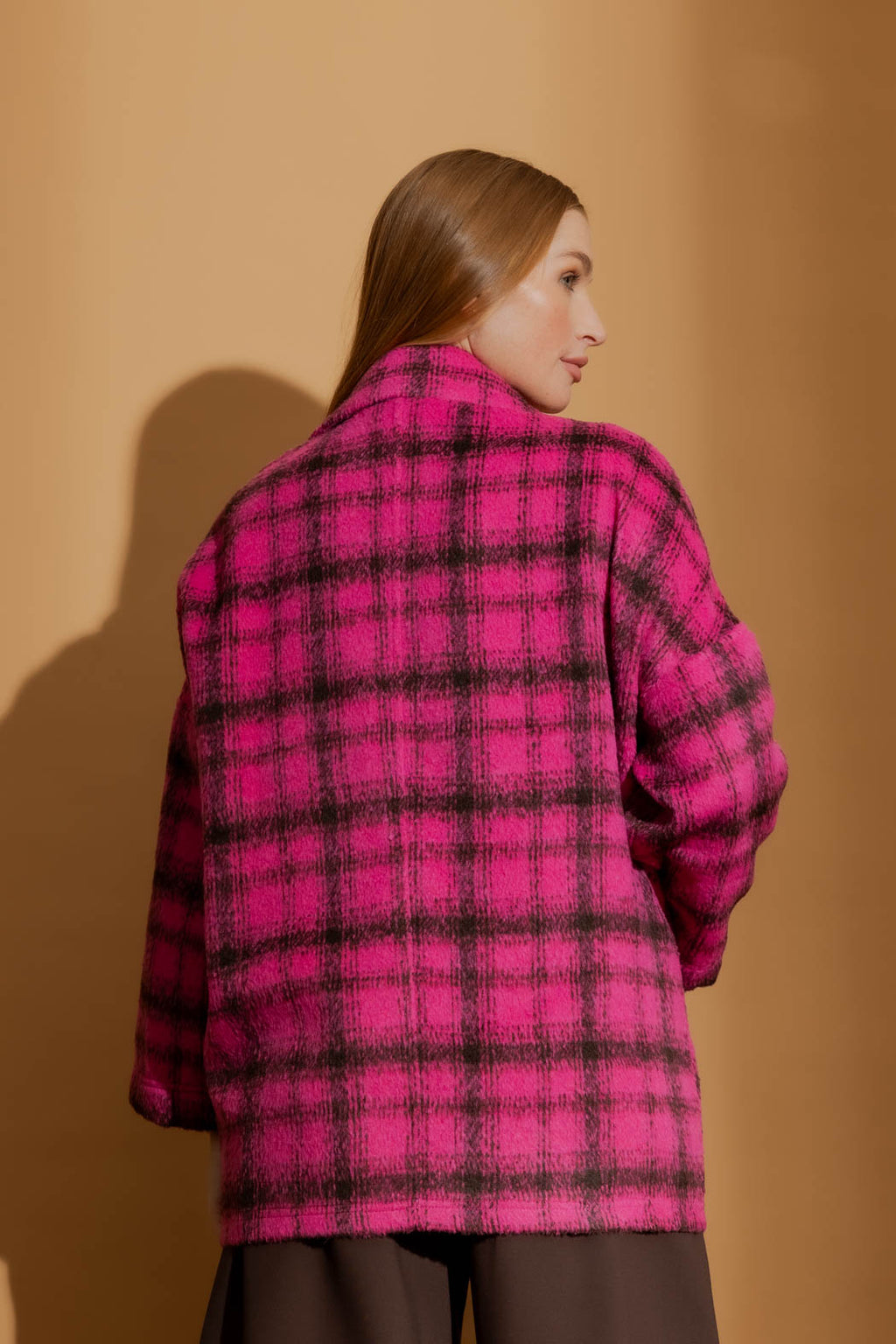 Pink Check Cocoon Pea Coat Pink Check