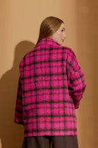 Pink Check Cocoon Pea Coat Pink Check