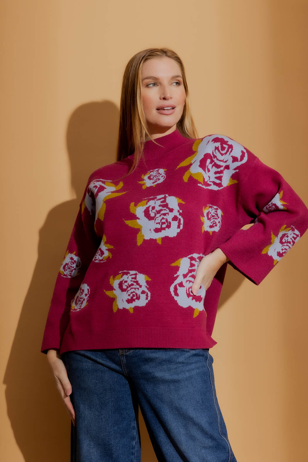 Burgundy Blossom Knit Jumper Burgundy S