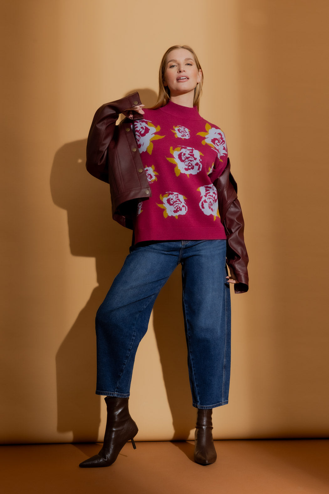 Burgundy Blossom Knit Jumper Burgundy S