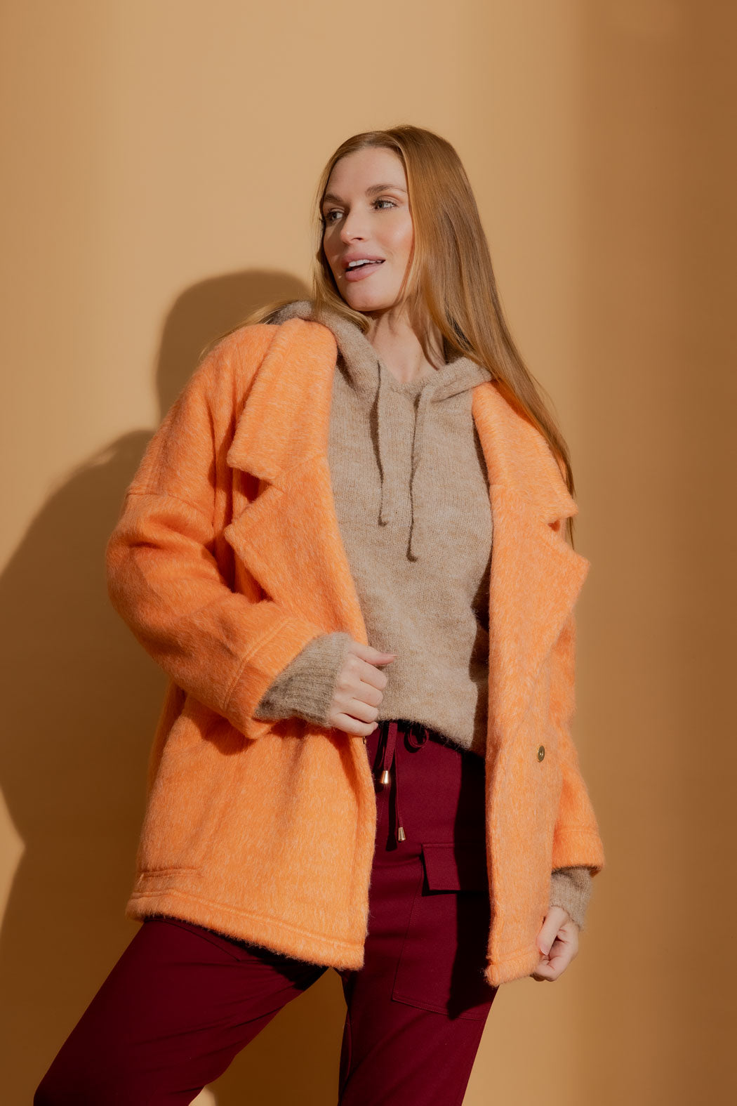 Orange Cocoon Pea Coat