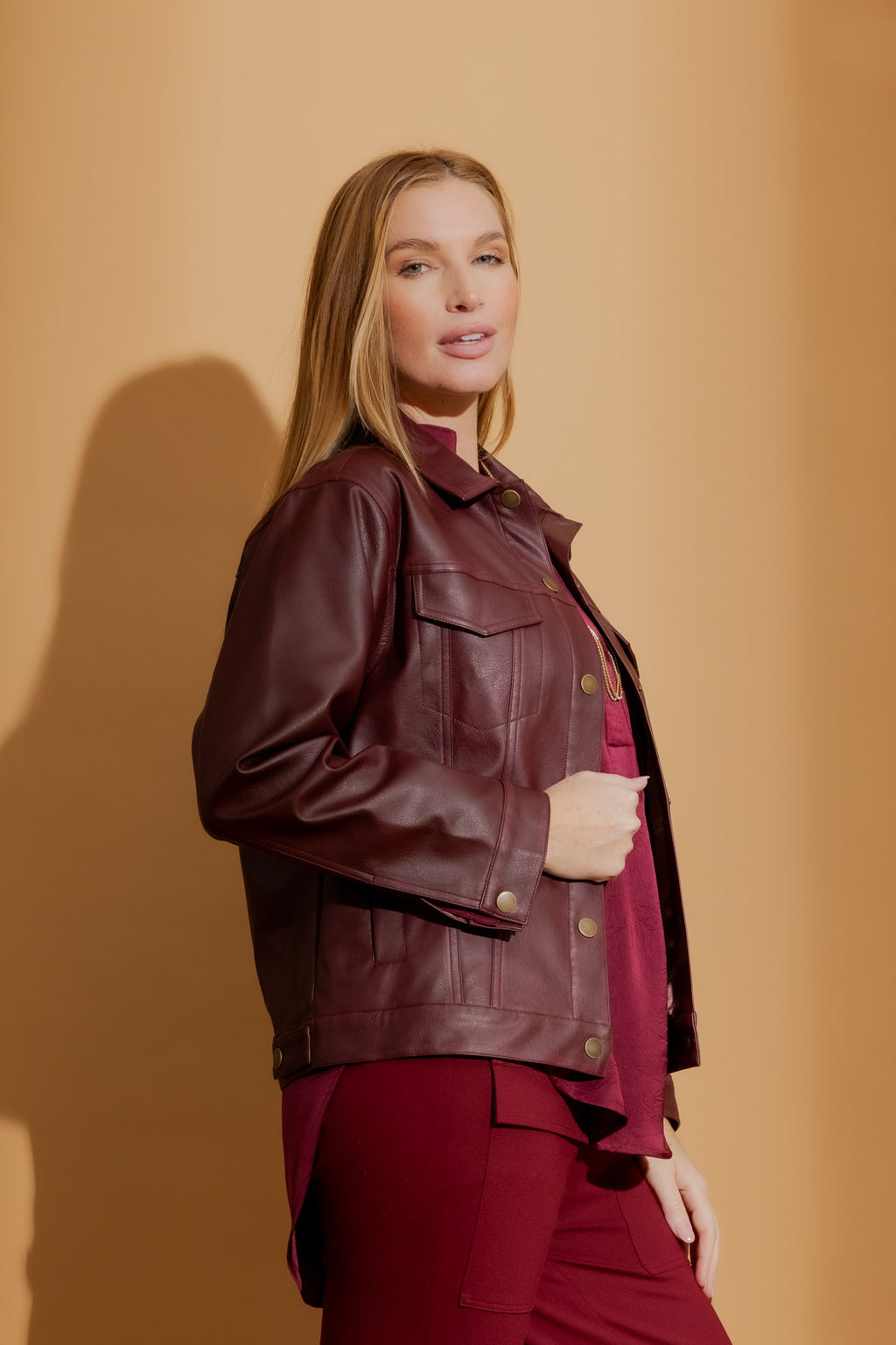 Burgundy Faux Leather Vintage Jacket