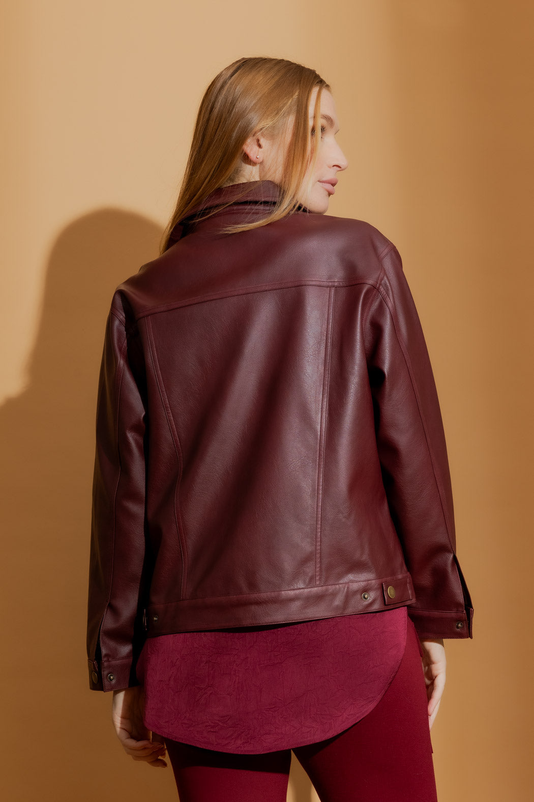 Burgundy Faux Leather Vintage Jacket