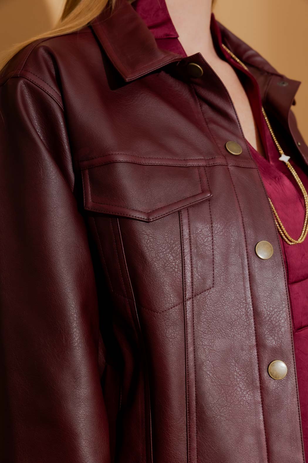 Burgundy Faux Leather Vintage Jacket