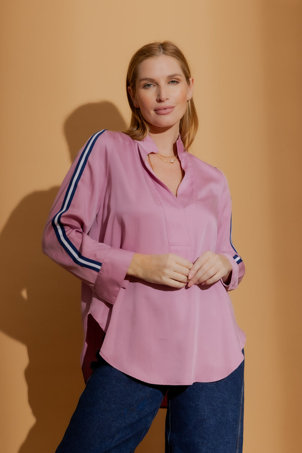Pink Tencel Stripe Blogger Shirt