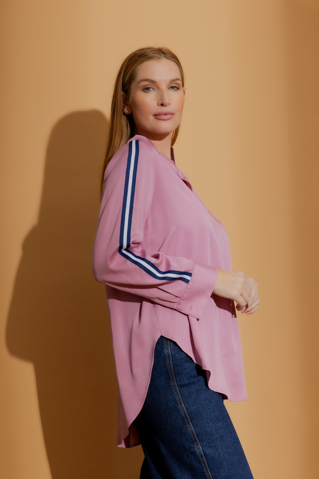 Pink Tencel Stripe Blogger Shirt