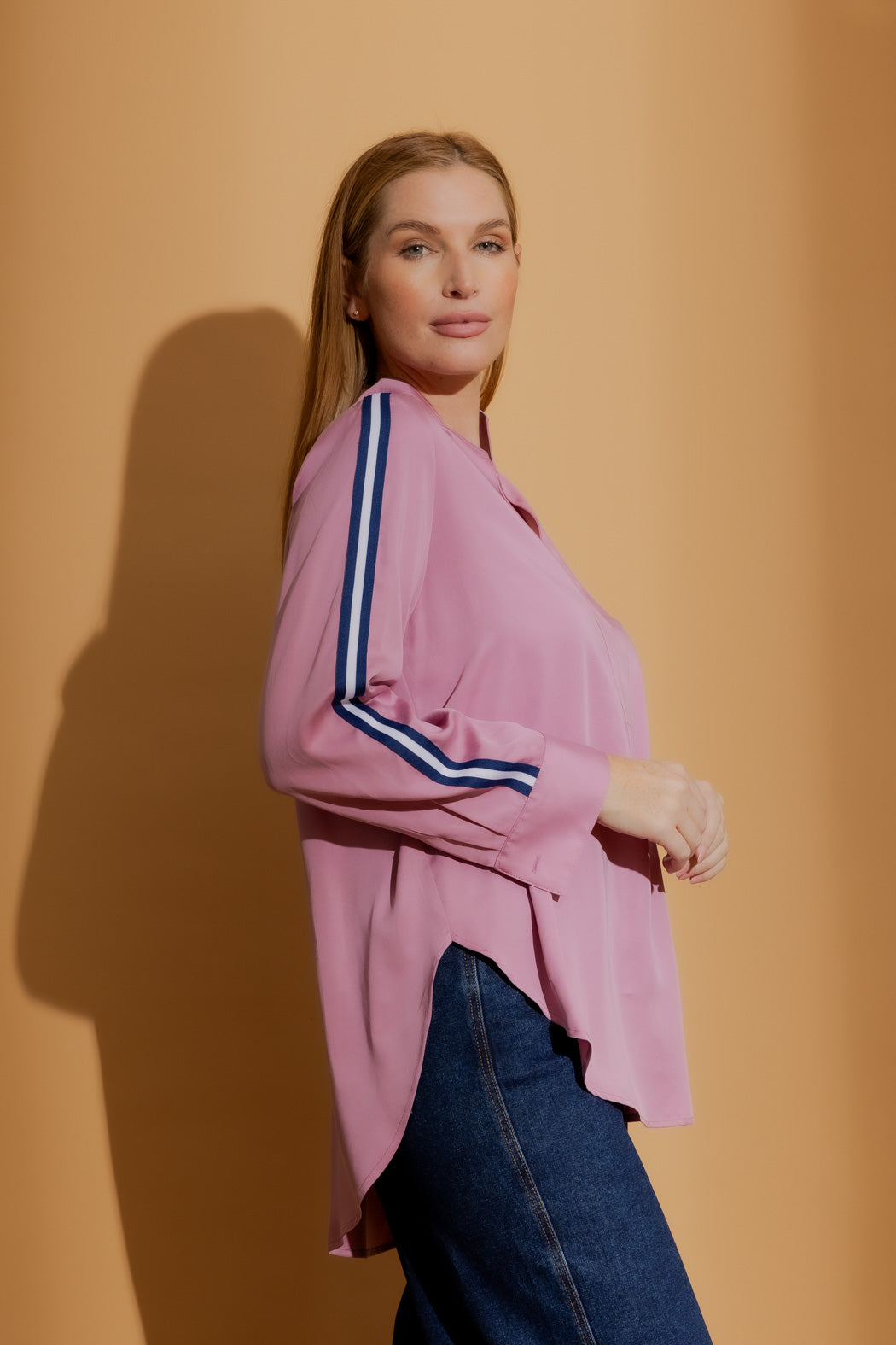 Pink Tencel Stripe Blogger Shirt