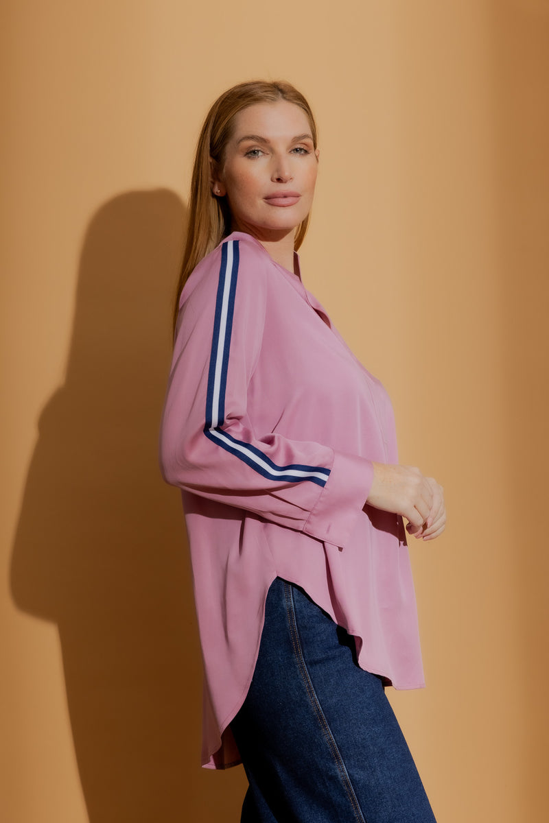 Pink Tencel Stripe Blogger Shirt