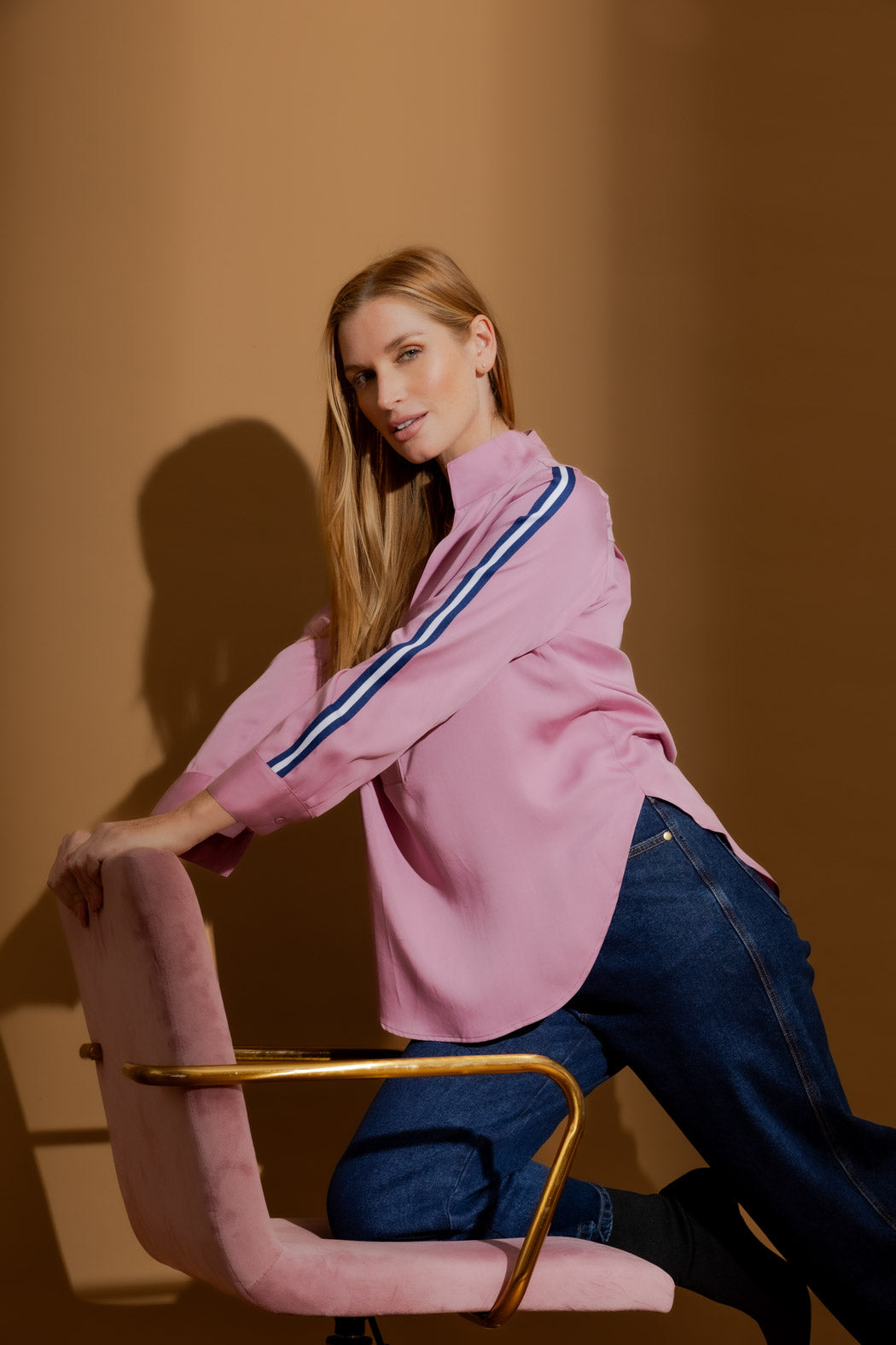 Pink Tencel Stripe Blogger Shirt