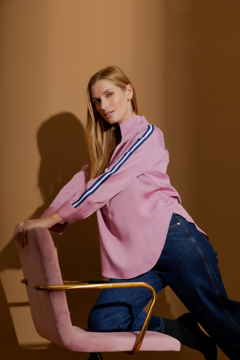 Pink Tencel Stripe Blogger Shirt