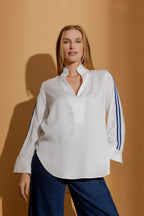 White Tencel Stripe Blogger Shirt